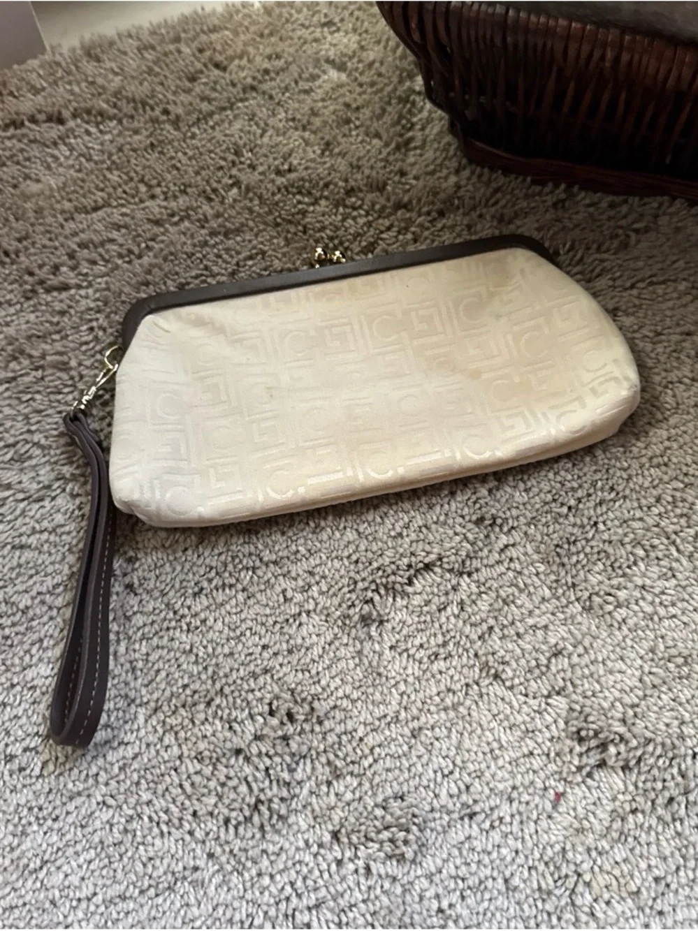Liz Claiborne Cream Wristlet Clutch with Brown Trim